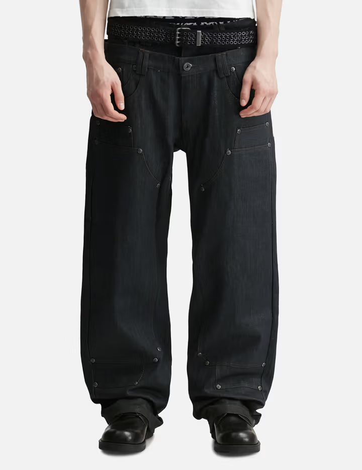 "Gideon" Double-Layered Workpants In Japanese Raw Blue Denim