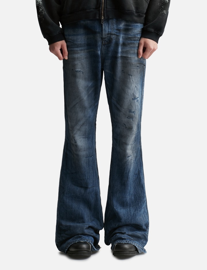 Oil Stained Wrinkled Wide Flare Jeans