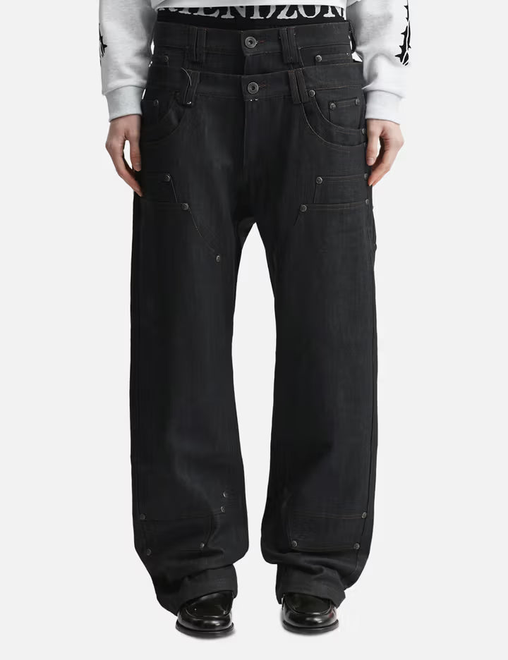 "Gideon" Double-Layered Workpants In Japanese Raw Blue Denim
