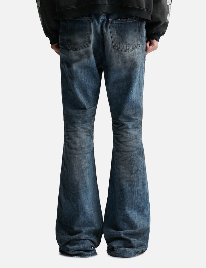 Oil Stained Wrinkled Wide Flare Jeans