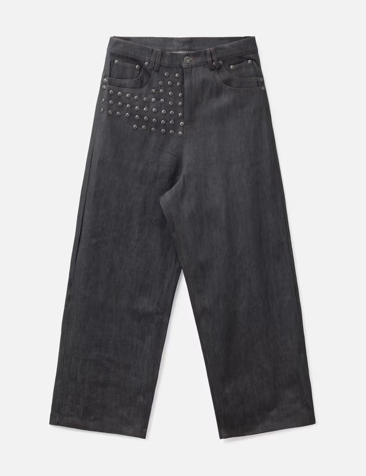 "Devlin" Studded Waxed Japanese Raw Denims In Blue