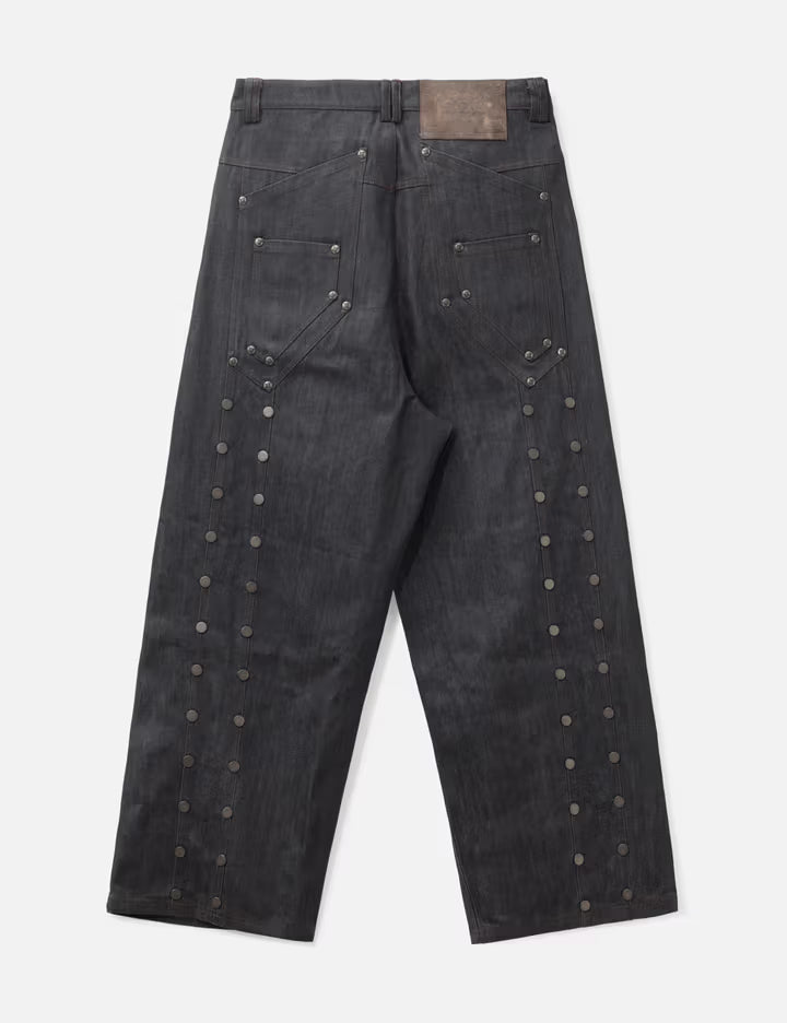 "Devlin" Studded Waxed Japanese Raw Denims In Blue
