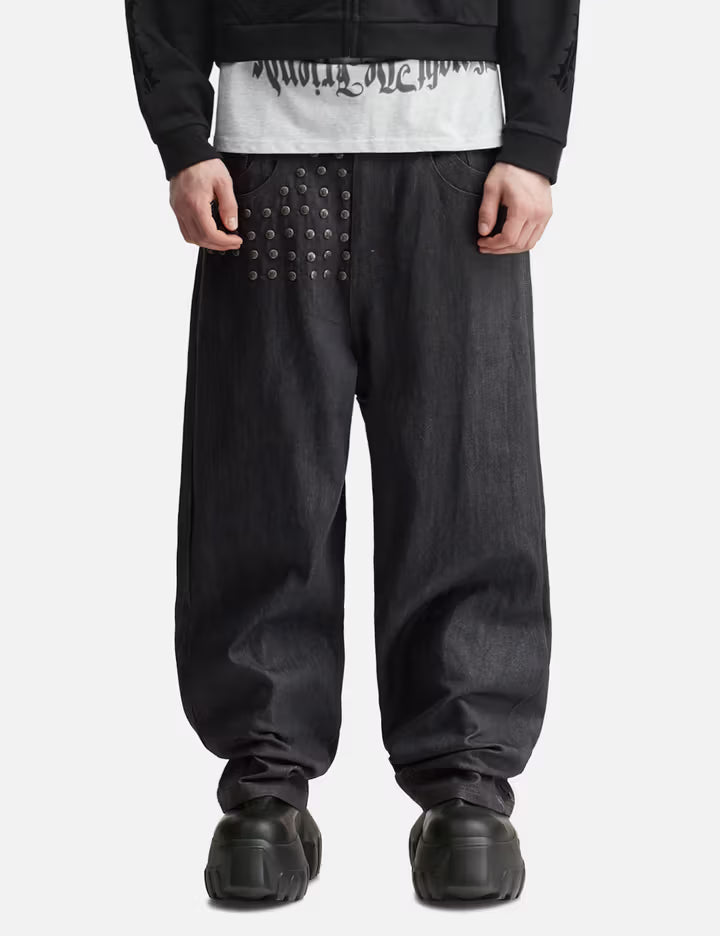 "Devlin" Studded Waxed Japanese Raw Denims In Blue