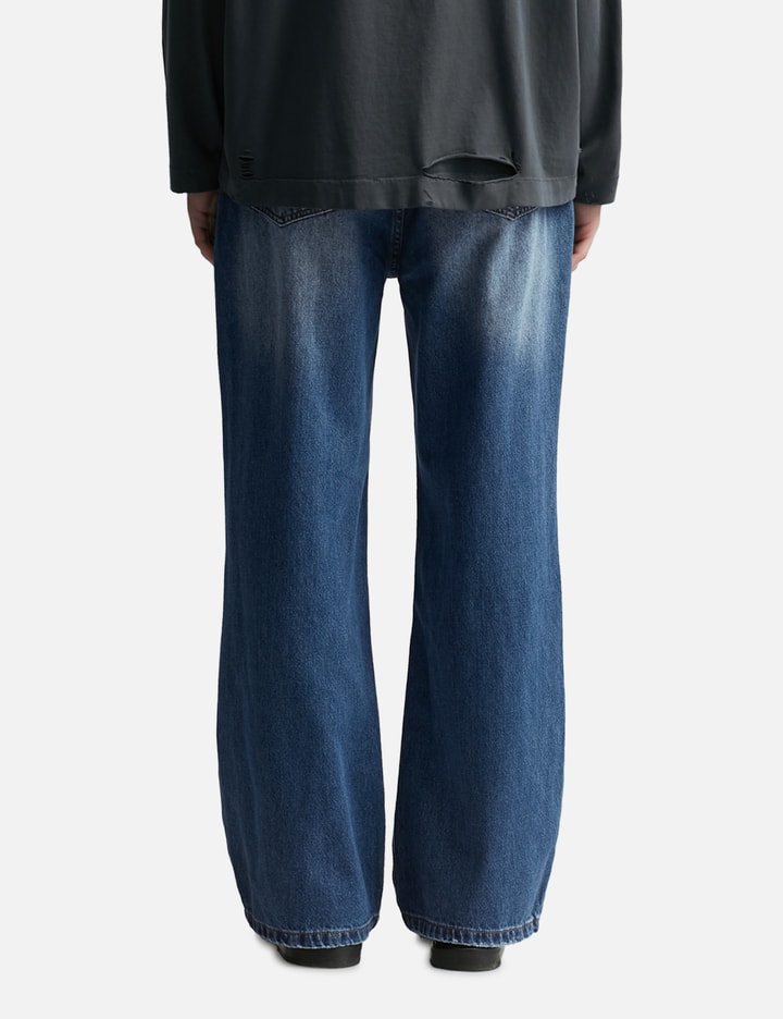 Indigo Washed Destroyed Break Cut Flared Jeans