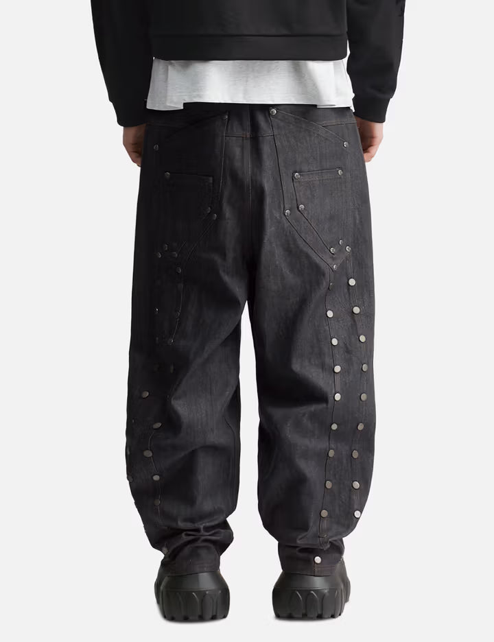 "Devlin" Studded Waxed Japanese Raw Denims In Blue