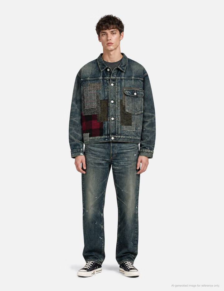 Junya Watanabe Man X New Manual Cotton Denim Multi Fabrics Mix Trucker