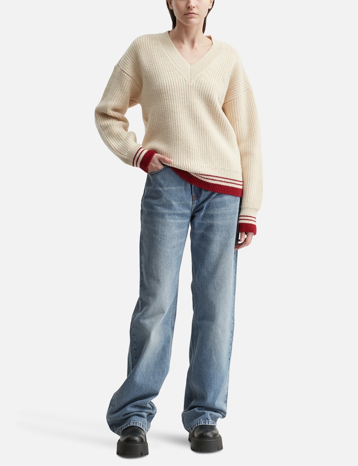 Wool Ribbed V-Neck Sweater