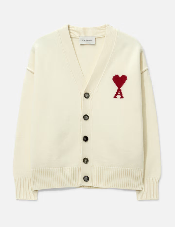 Natural Wool Cardigan With Contrasted Ami De Coeur