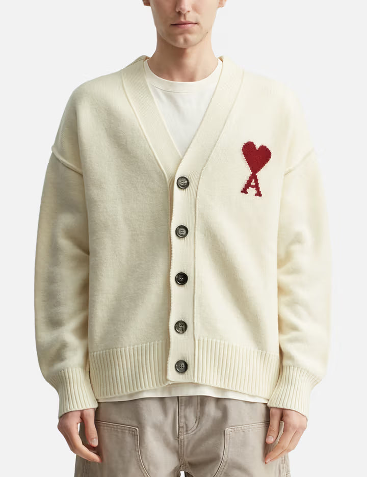 Natural Wool Cardigan With Contrasted Ami De Coeur
