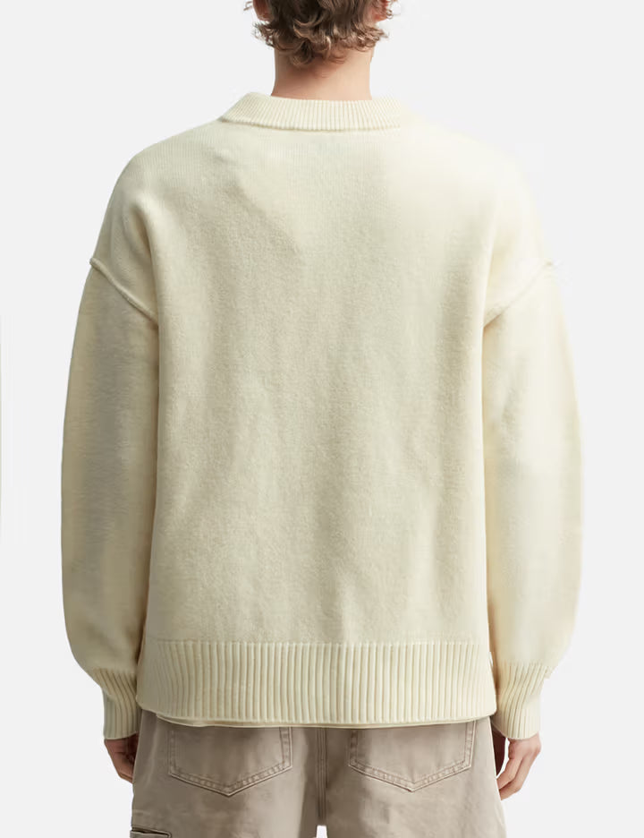 Natural Wool Cardigan With Contrasted Ami De Coeur