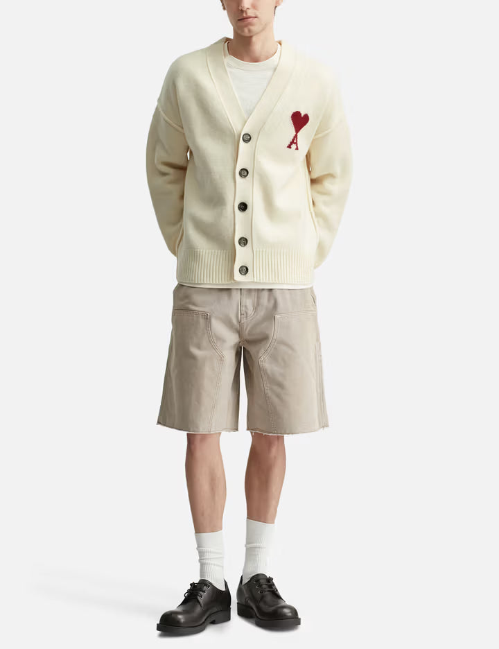 Natural Wool Cardigan With Contrasted Ami De Coeur