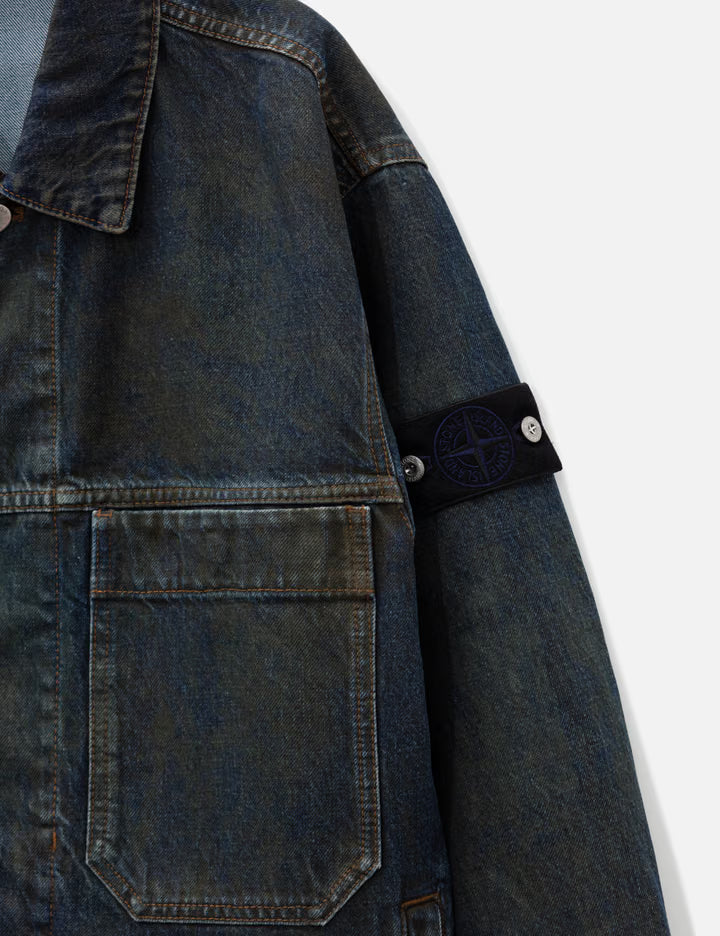 Laser Pigment Indigo Denim Biker Jacket