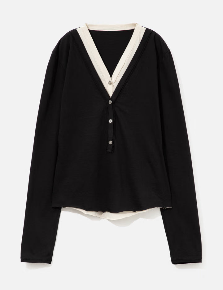 Layered Henley Long T-Shirts