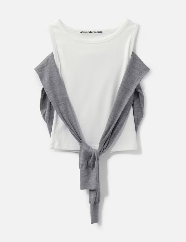 Layered Tank With Tie-Front Sweater Detail