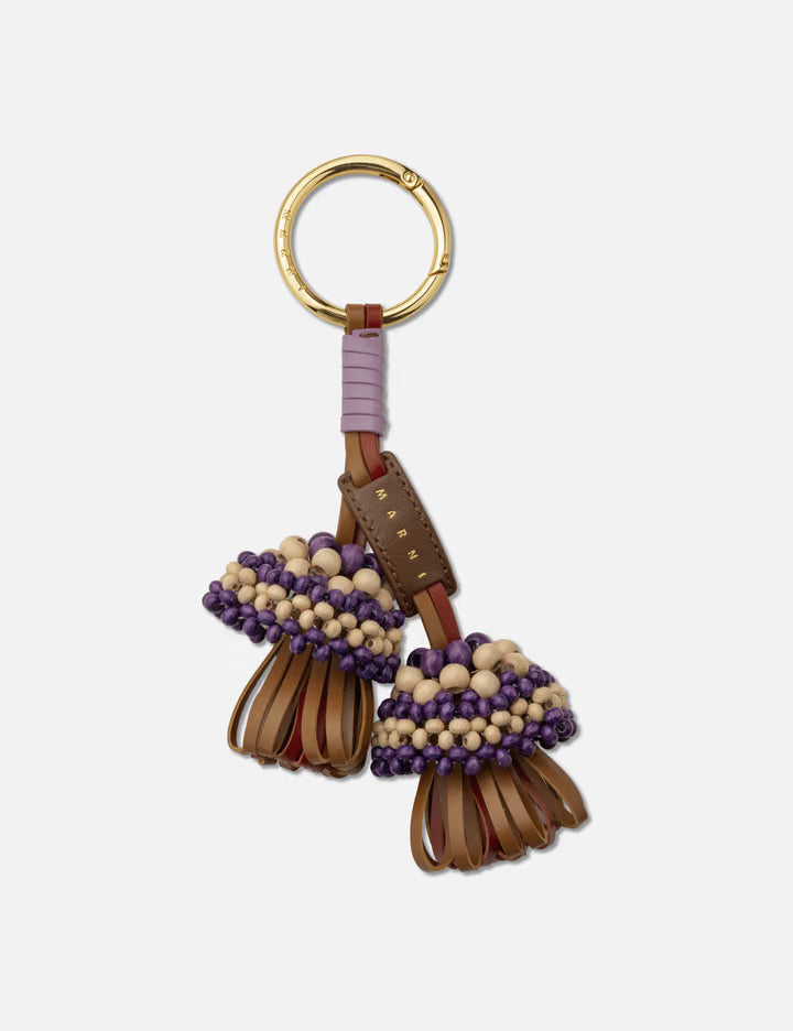 Leather Keyring With Wooden Bead Detail