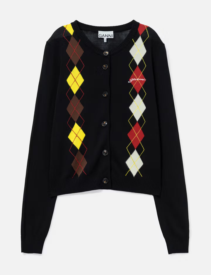 Light Cotton Argyle Cardigan