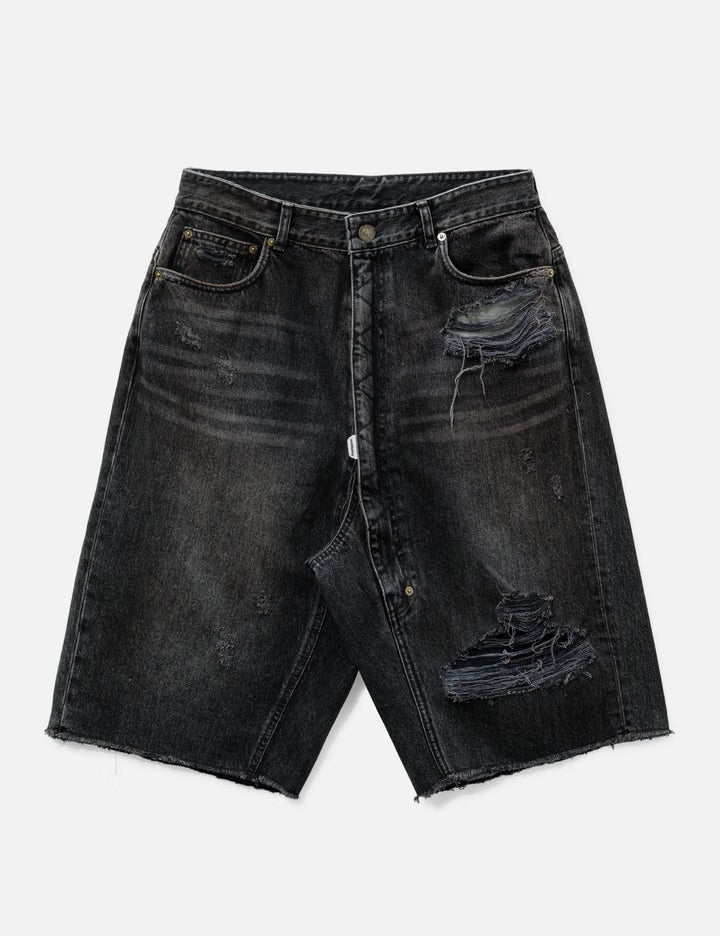 Long Zipper Fly Denim Shorts