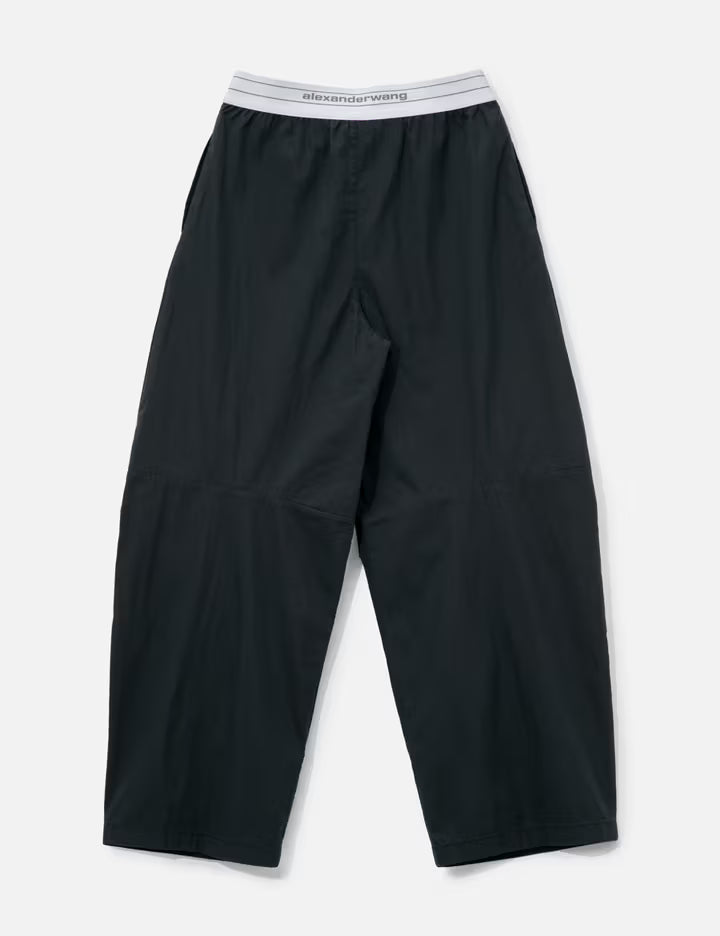 Mid-Rise Pleated Wide-Leg Pant With Logo Elastic Waist