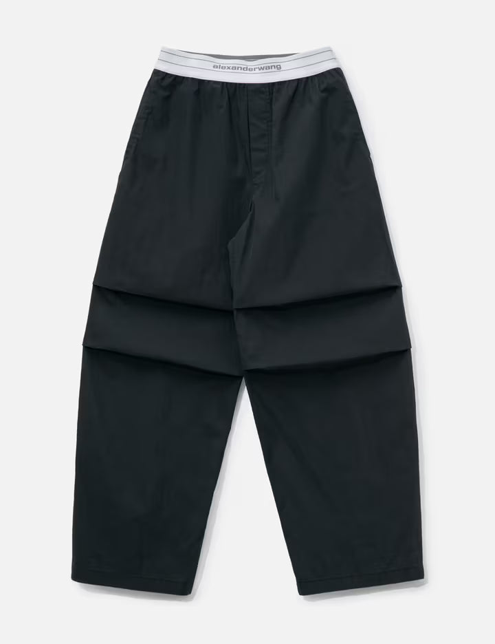 Mid-Rise Pleated Wide-Leg Pant With Logo Elastic Waist