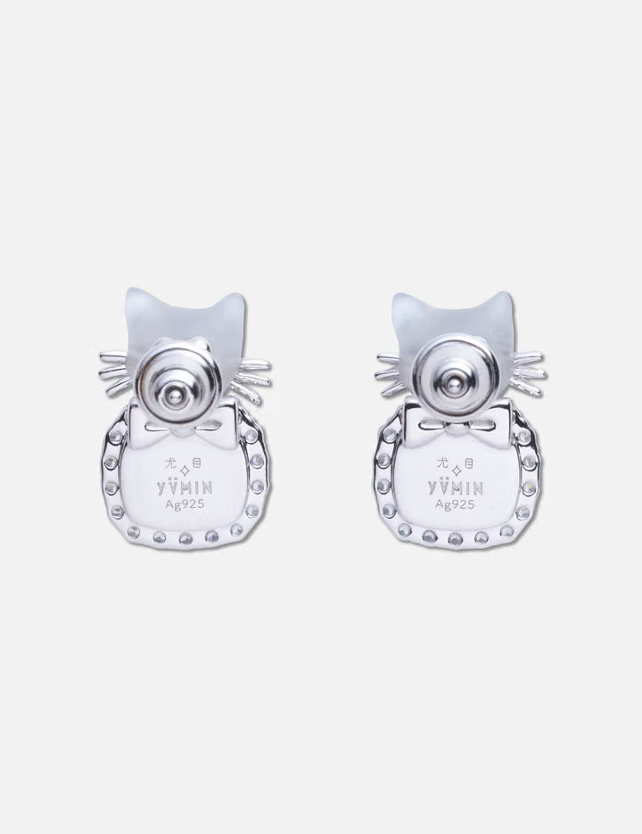 Mini Cat Head Mother-Of-Pearl Gem Stud Earrings