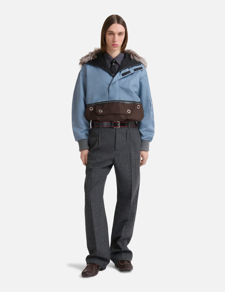 Nylon Half-Zip Jacket With Fur Collar