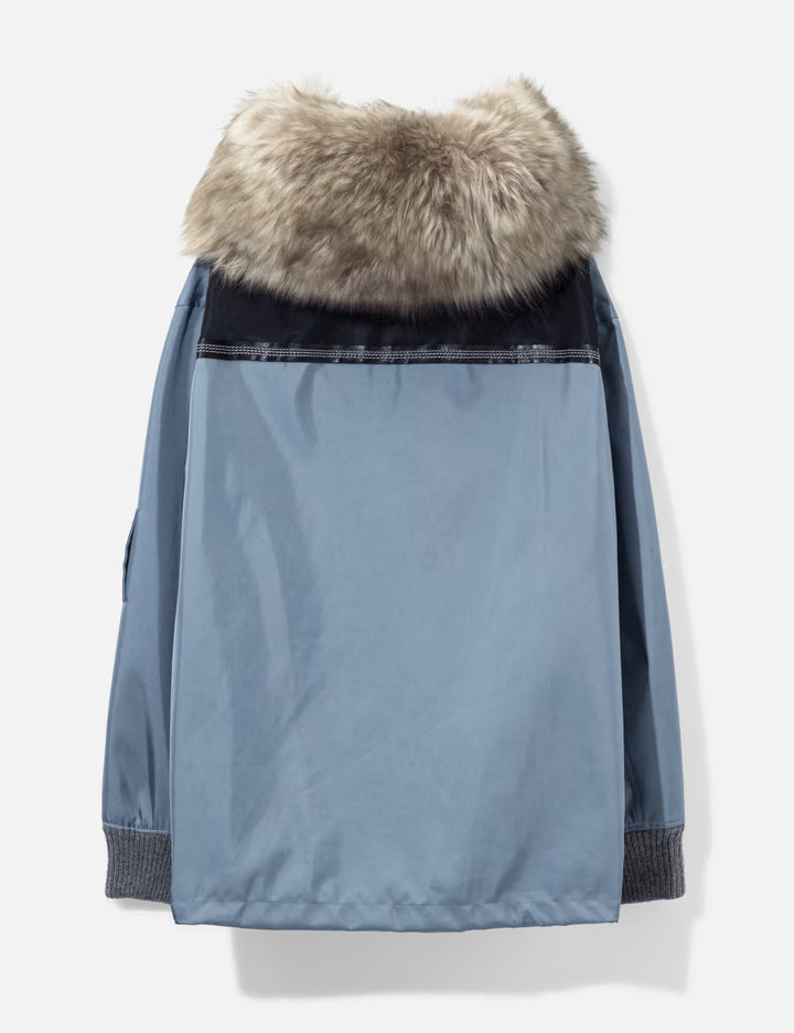 Nylon Half-Zip Jacket With Fur Collar