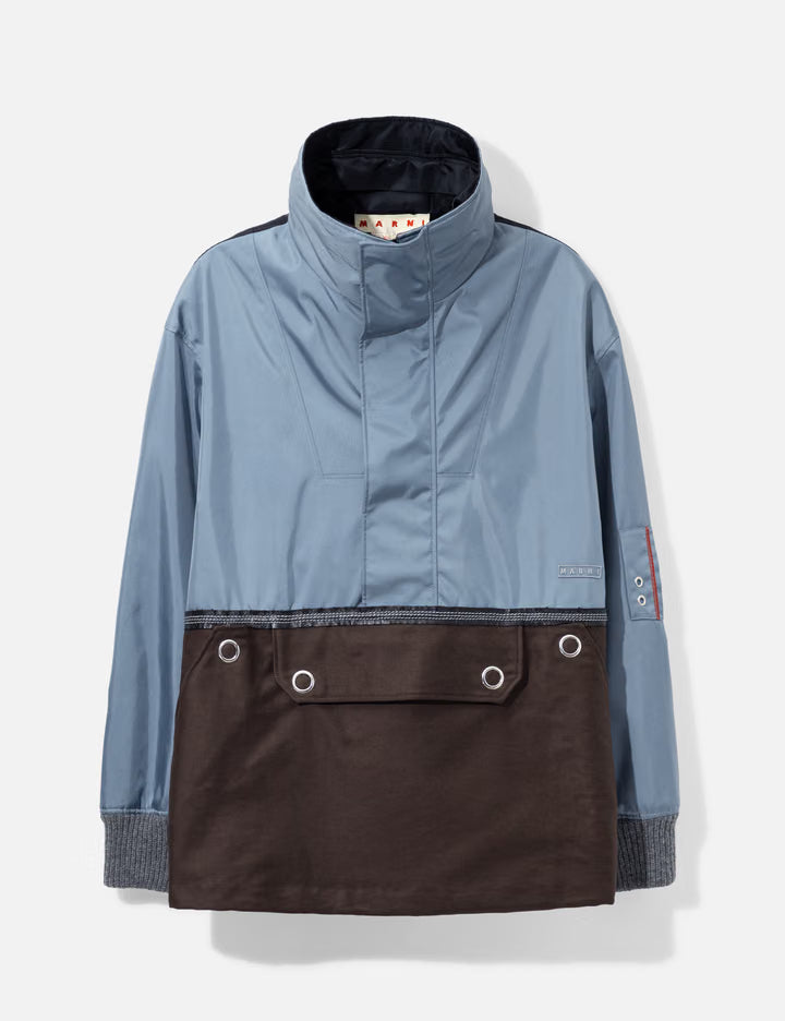 Nylon Half-Zip Jacket With Fur Collar