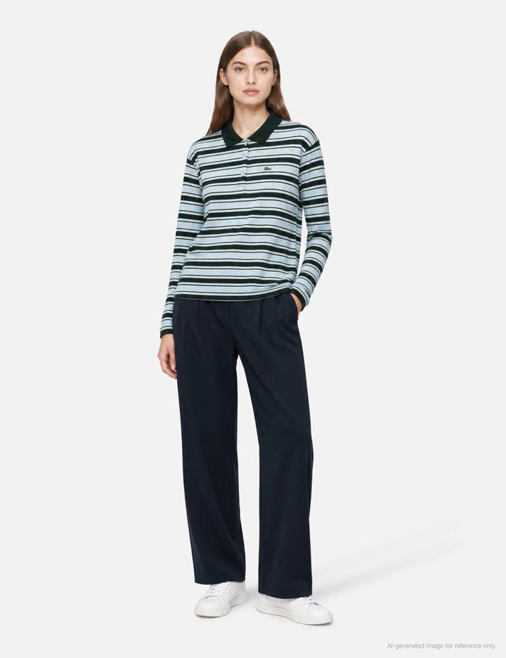 Oversized Striped Long Sleeved Polo Shirt