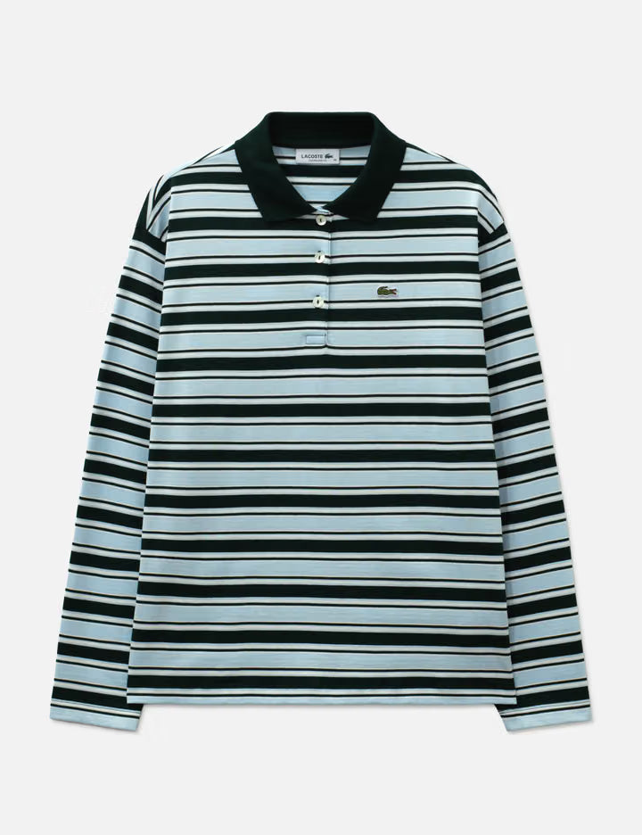 Oversized Striped Long Sleeved Polo Shirt
