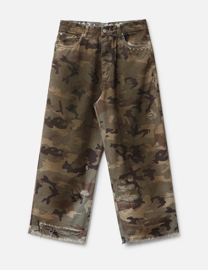 Distressed Camo Oversized Denim