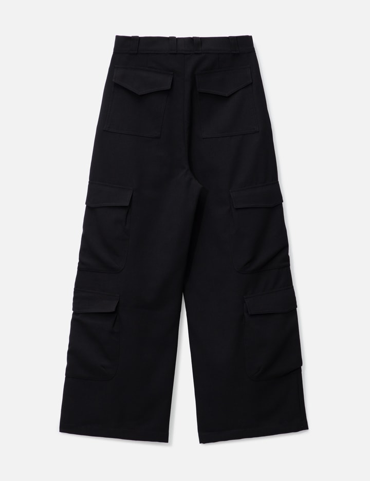 Black Heavy Weight Wool Poly Flared Cut Cargo Pants