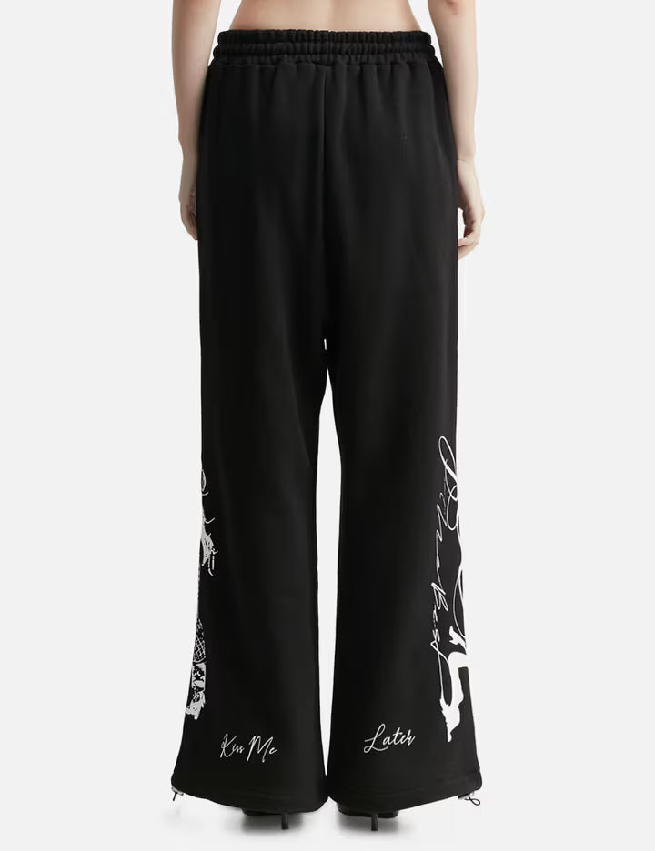 Cowgirl Print Wide Sweatpants Black