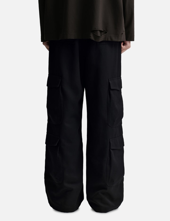 Black Heavy Weight Wool Poly Flared Cut Cargo Pants