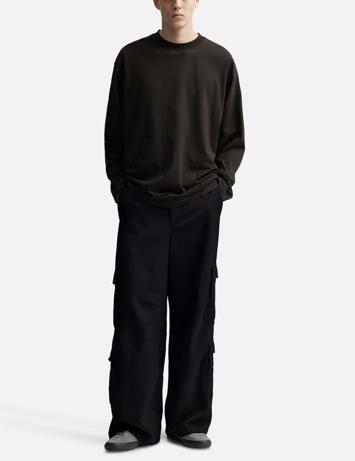 Black Heavy Weight Wool Poly Flared Cut Cargo Pants