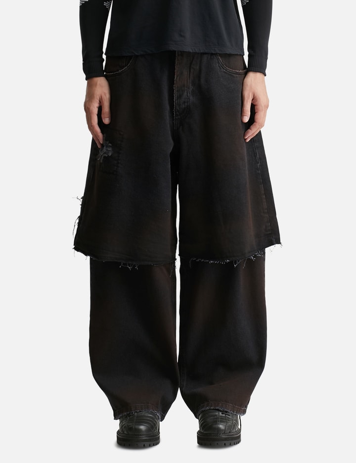 Layered Black Denim Trousers