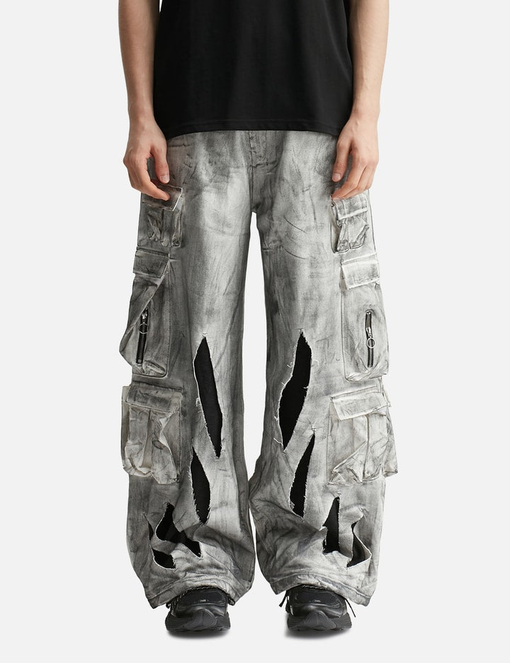Waxed White Cargo Trousers