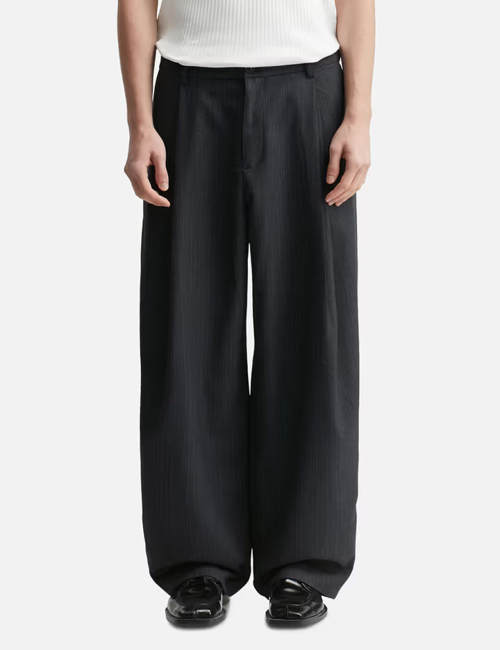 Stripe Wool Blend Pleated Trousers