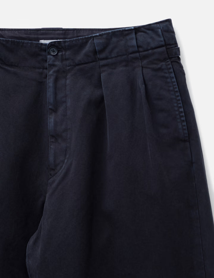 Peached Cotton Twill Garment-Dye 2 Pleated Trousers