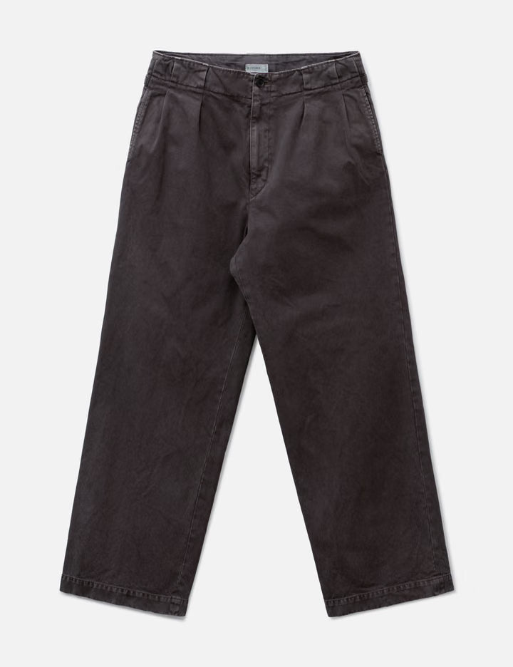 Peached Cotton Twill Garment-Dye 2 Pleated Trousers