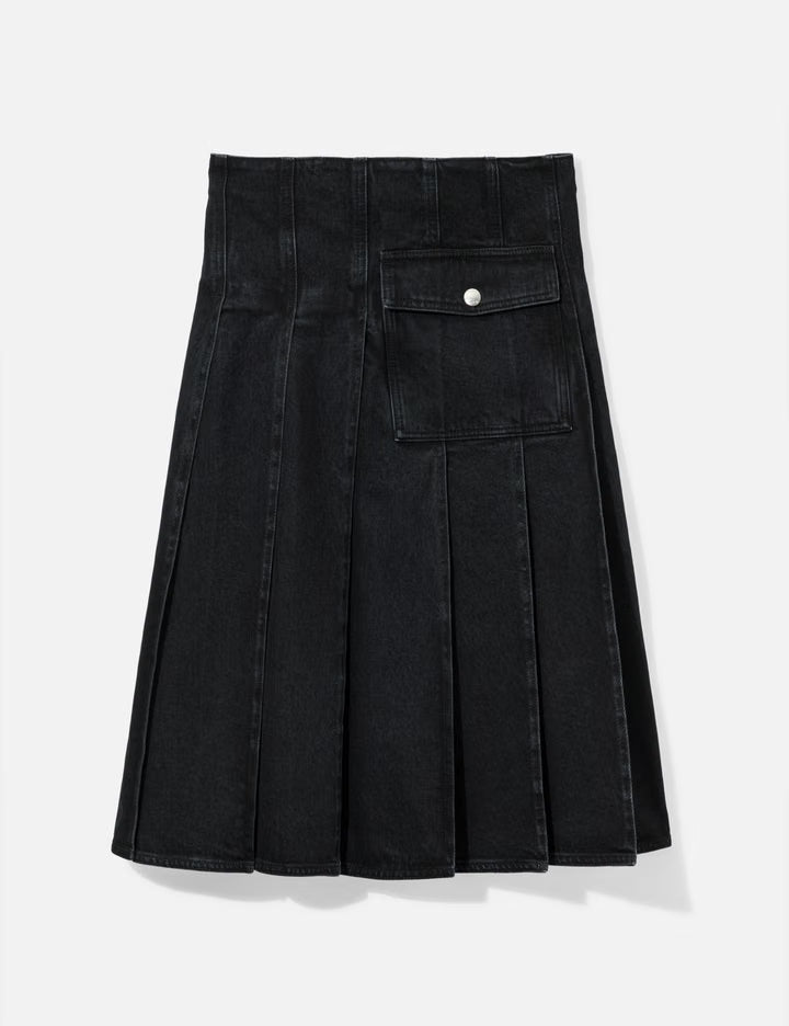 Pleated Denim Skirt