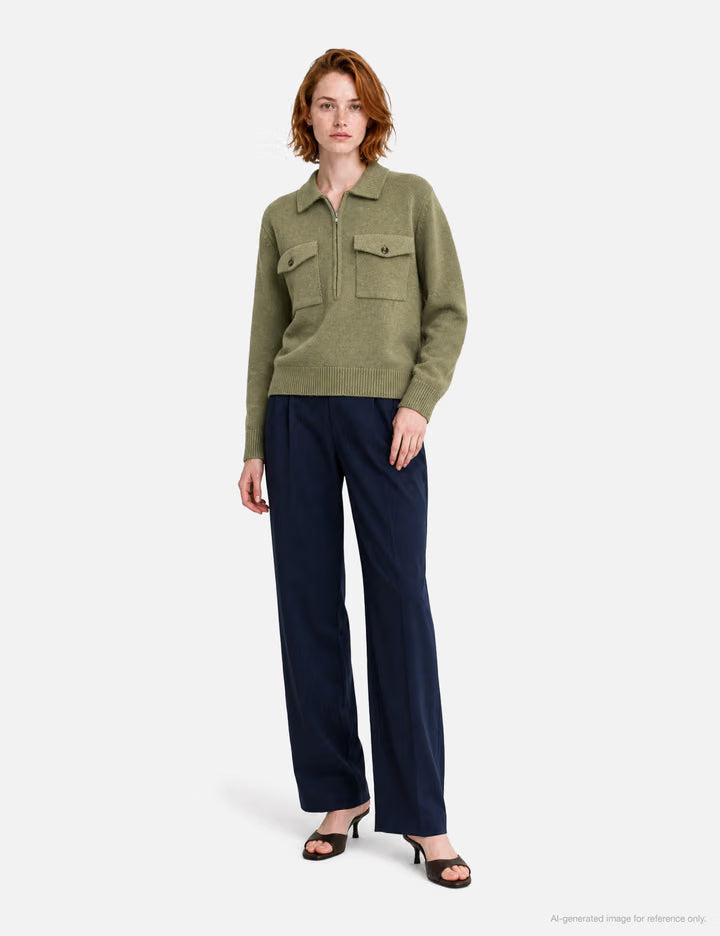 Pocket Collar Knit In Khaki