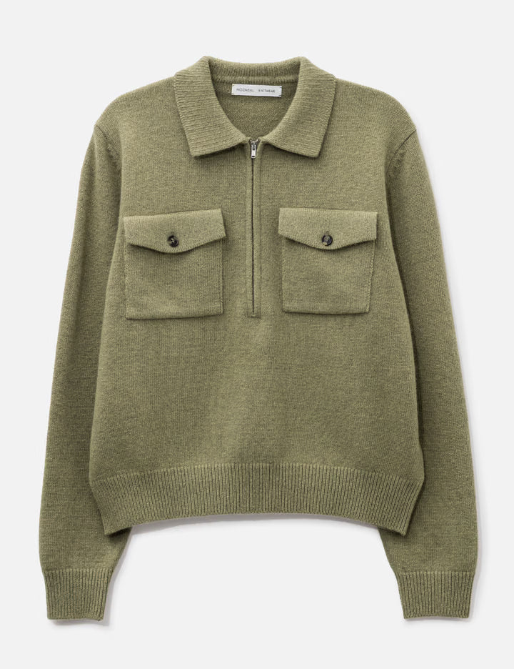 Pocket Collar Knit In Khaki