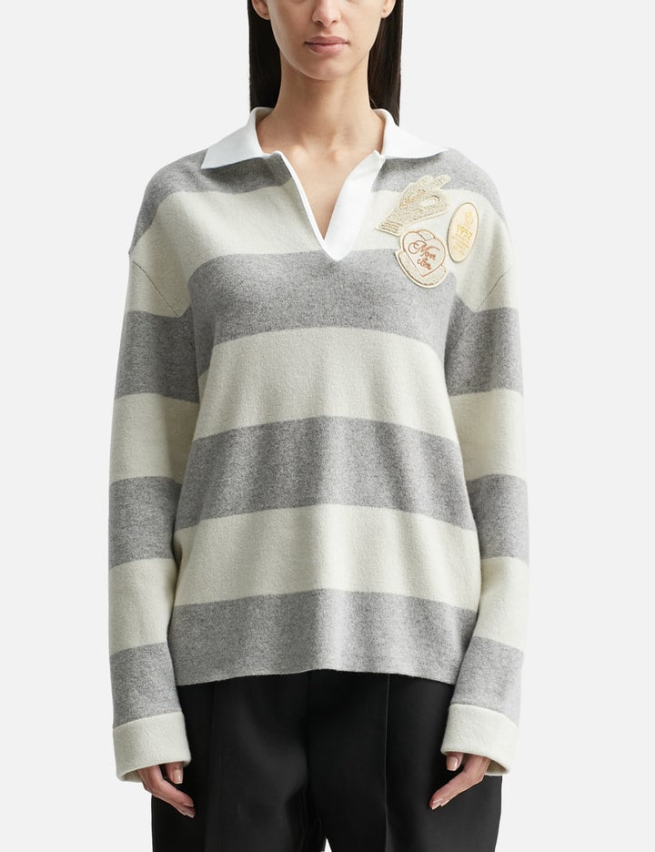 Striped Long Sleeve Wool Polo Shirt