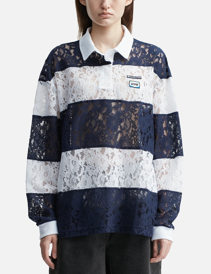 Navy Lace Stripe Piqué Top