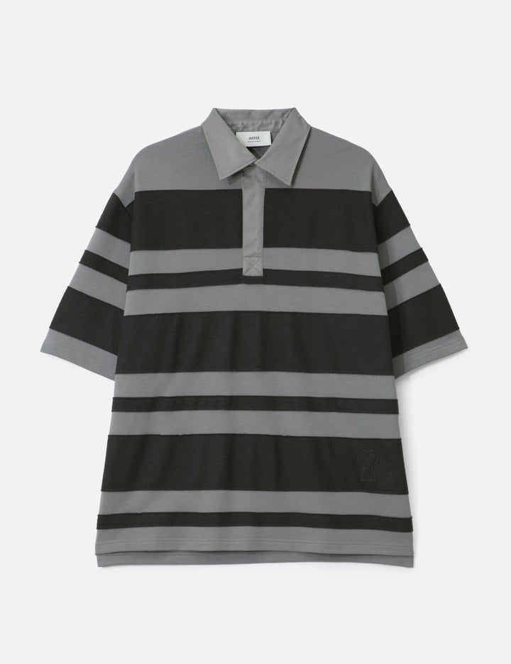 Grey Cotton Ami De Coeur Stiped Polo