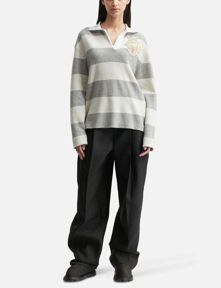 Striped Long Sleeve Wool Polo Shirt