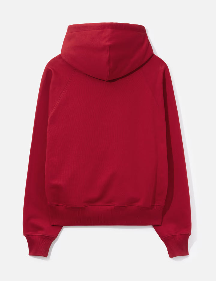Red Cotton Hoodie With Ami Paris Embroidery