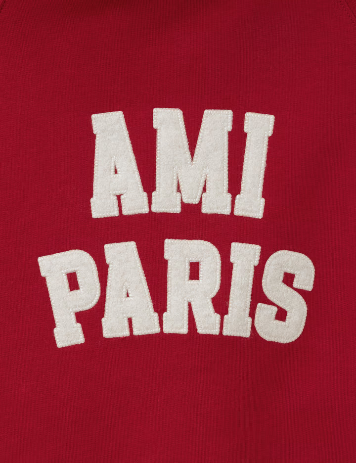 Red Cotton Hoodie With Ami Paris Embroidery