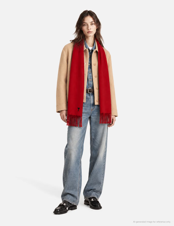 Red Wool Scarf With Ami De Coeur