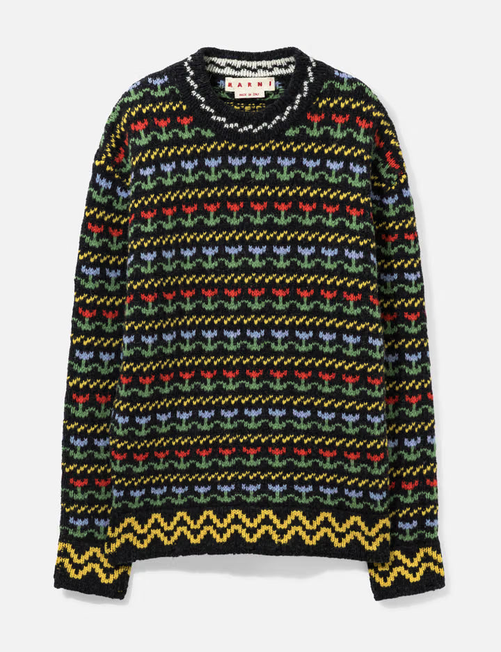 Shetland Wool Sweater With Fairisle Motif